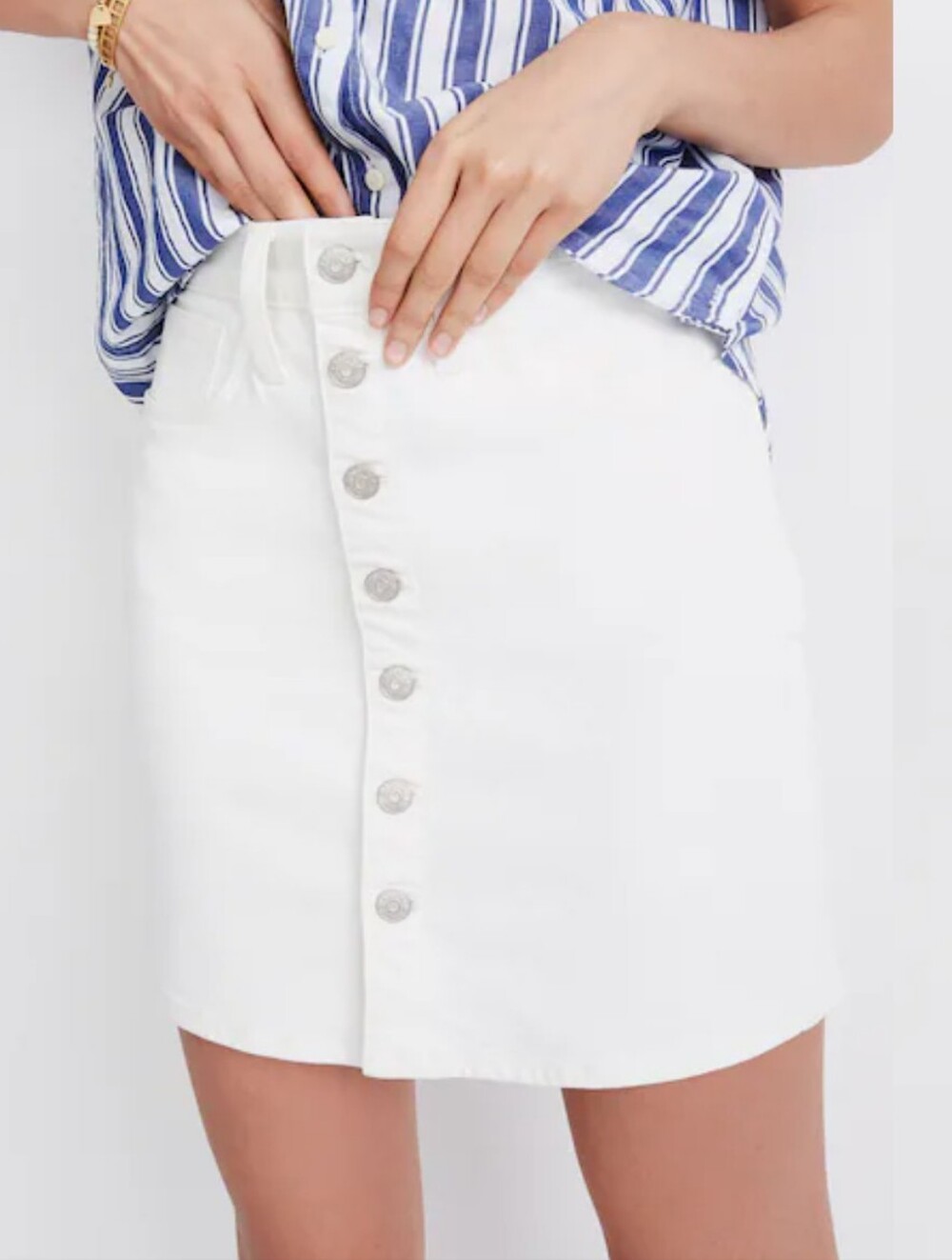 Madewell White Button-Front White Denim Mini Skirt Size S 29
